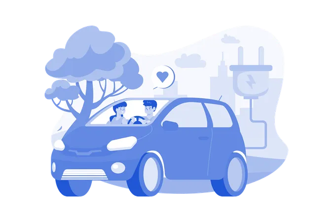 Couple Riding Electric Car Illustration Concept On A White Background Illustration