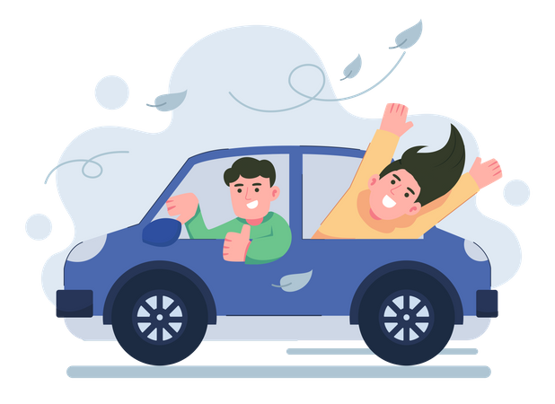 Couple riding electric car Illustration