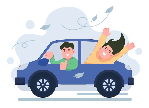 Couple riding electric car  Illustration