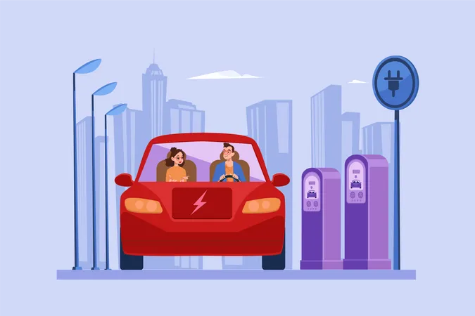 Couple Riding Electric Car Illustration Concept On White Background Illustration