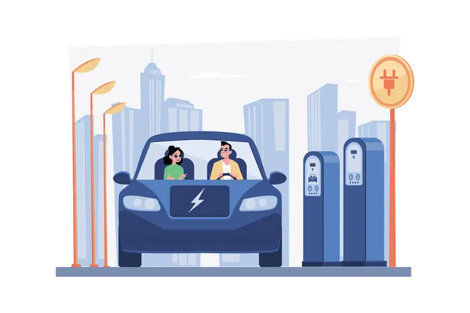 Couple Riding Electric Car Illustration Concept A Flat Illustration Isolated On White Background Illustration