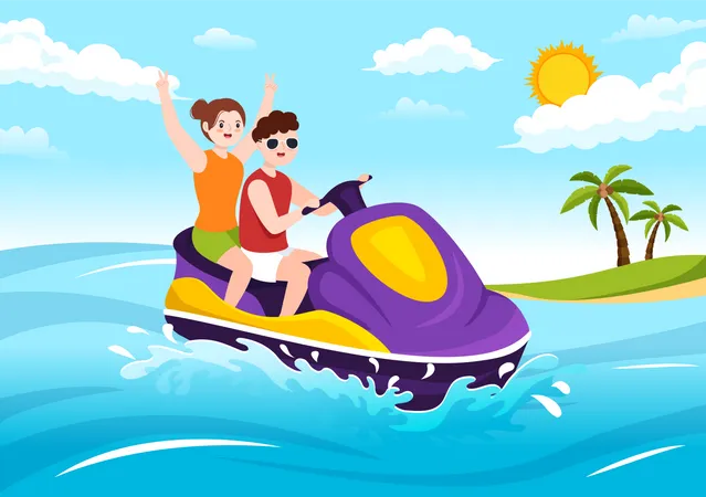 Couple riding jet ski  Illustration