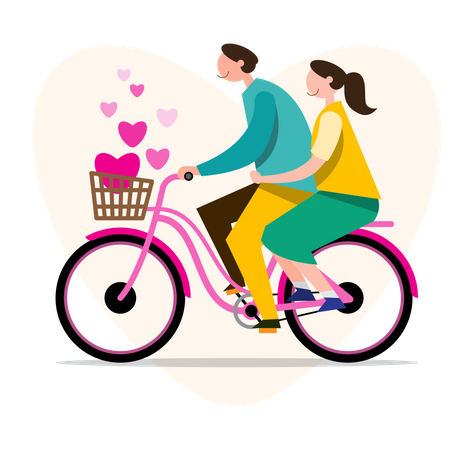 Couple riding on bicycles in park Illustration