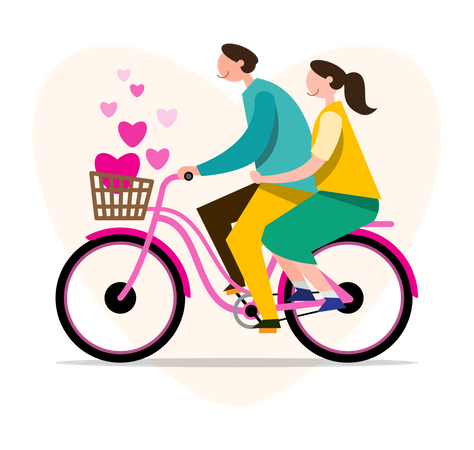 Couple riding on bicycles in park  Illustration