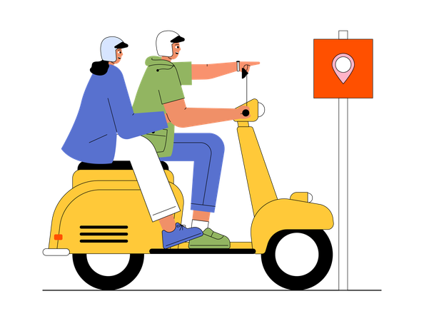 Couple riding on bike  Illustration