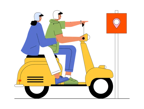 Couple riding on bike  Illustration