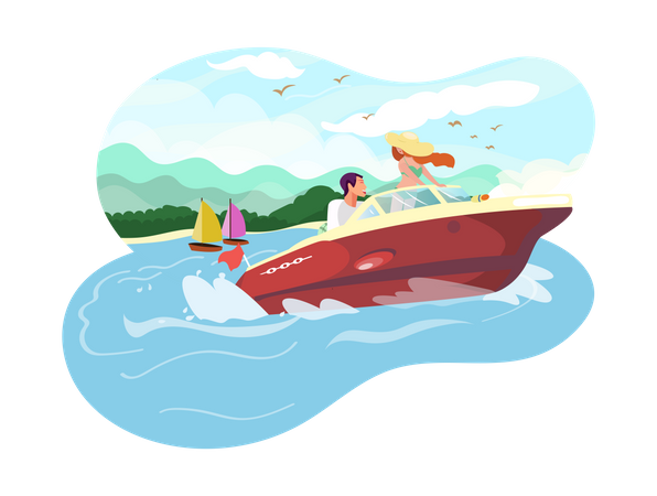 Couple riding on boat Illustration