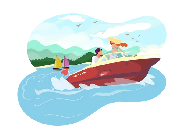 Couple riding on boat  Illustration