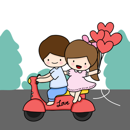 Couple Riding Scooter Illustration