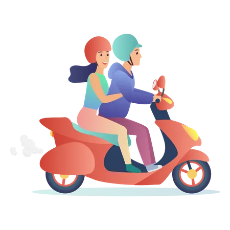 Couple riding scooter Illustration