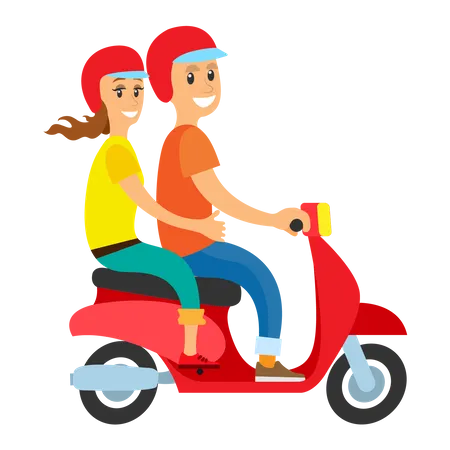 Couple riding scooter  Illustration