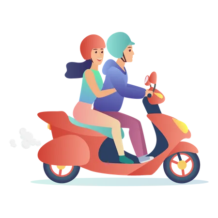 Couple riding scooter  Illustration