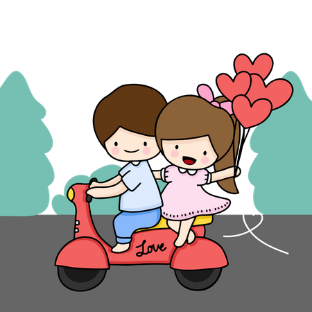 Couple Riding Scooter  Illustration