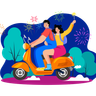 free couple riding scooter illustrations