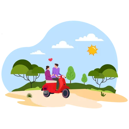 Couple riding scooter together  Illustration