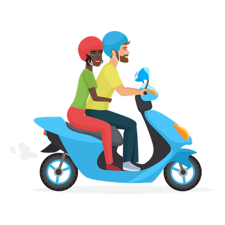 Couple riding scooter together  Illustration