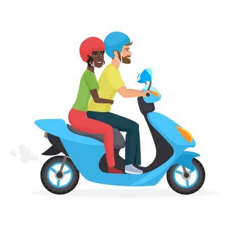 Couple riding scooter together  Illustration