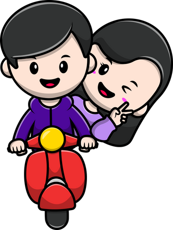 Couple riding scooter together  Illustration