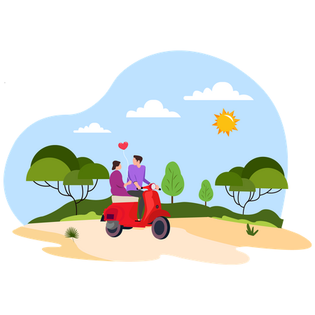 Couple riding scooter together  Illustration