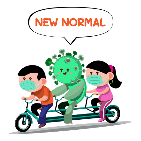 Couple riding tandem cycle using social distancing rules Illustration