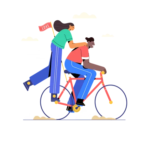 Couple riding the bike Illustration