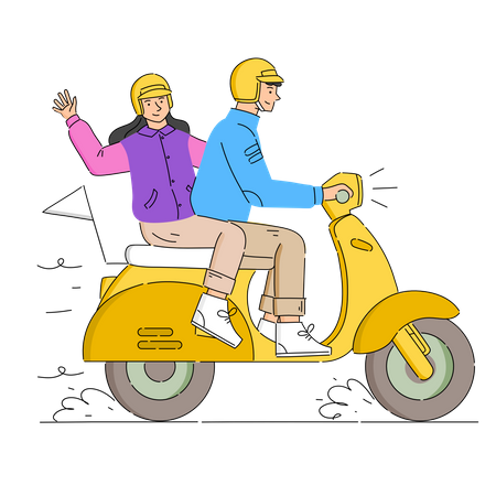 Couple riding the scooter  Illustration