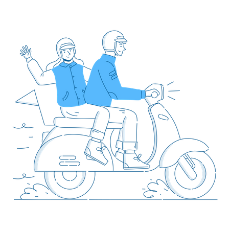 Couple riding the scooter  Illustration
