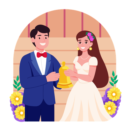 Couple ringing wedding bells  Illustration