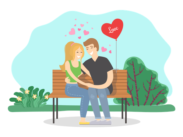 Couple romantique assis dans le parc  Illustration