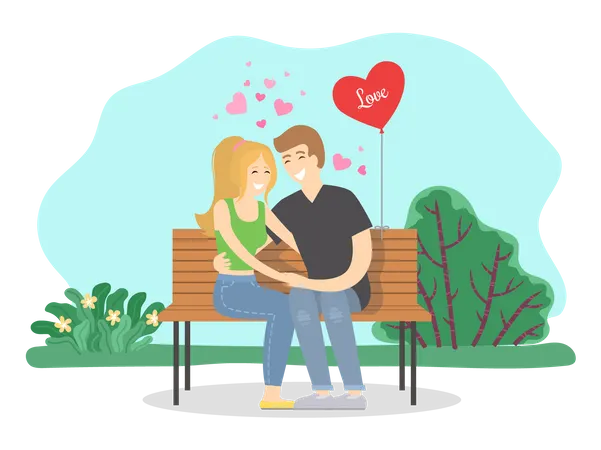 Couple romantique assis dans le parc  Illustration