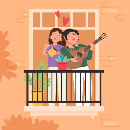 Couple romantique au balcon  Illustration