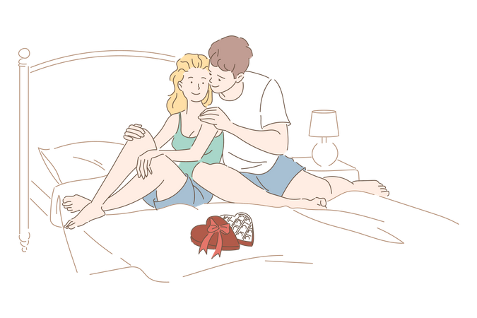 Couple romantique sur le lit  Illustration