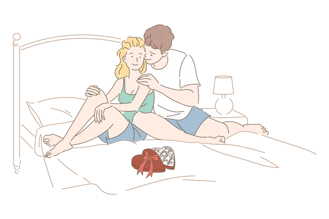 Couple romantique sur le lit  Illustration