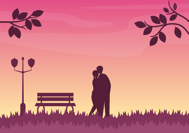 Couple romantique dans le parc  Illustration