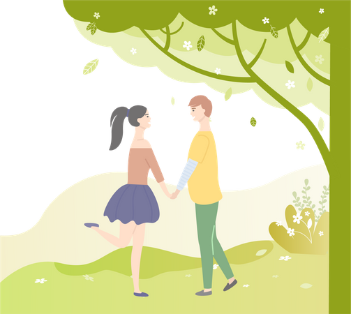 Couple romantique dans le parc  Illustration