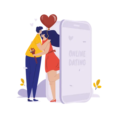 Couple romantique de rencontres en ligne  Illustration