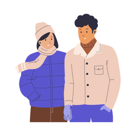 Couple romantique debout ensemble dans une veste d'hiver  Illustration