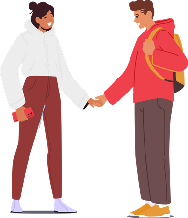 Couple romantique debout, main dans la main  Illustration