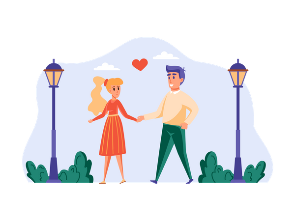 Couple romantique marchant main dans la main  Illustration