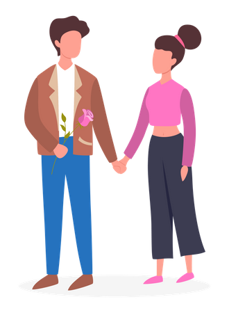 Couple romantique marchant main dans la main  Illustration