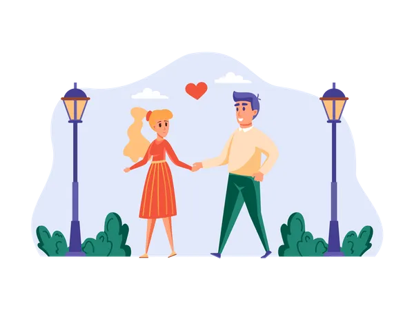 Couple romantique marchant main dans la main  Illustration