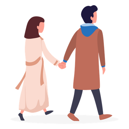 Couple romantique marchant main dans la main  Illustration