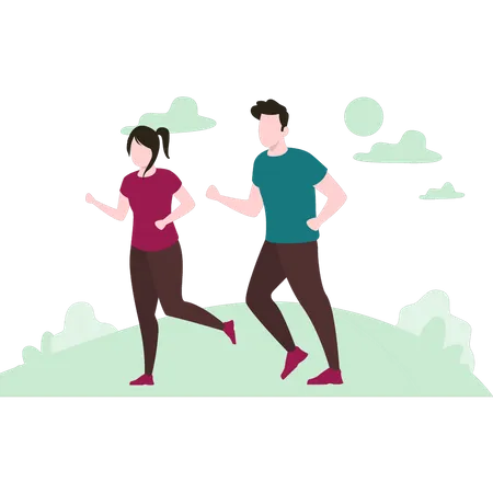 Couple running for exercise Illustration