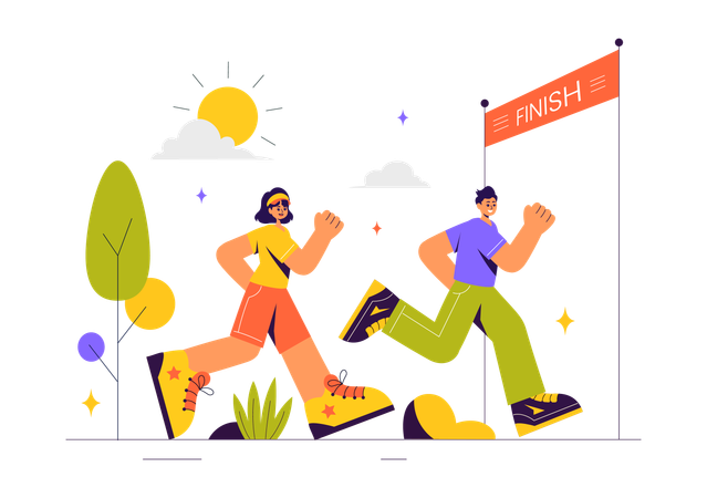 Couple Running  Illustration