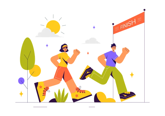 Couple Running  Illustration