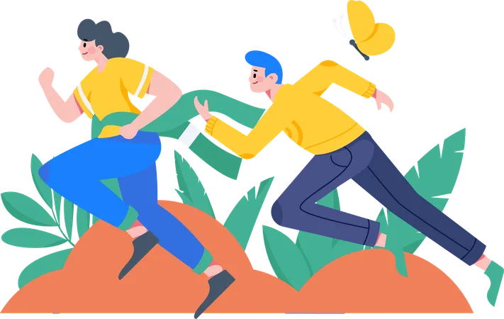 Couple running in park  Illustration