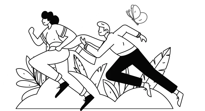 Couple running in park  Illustration