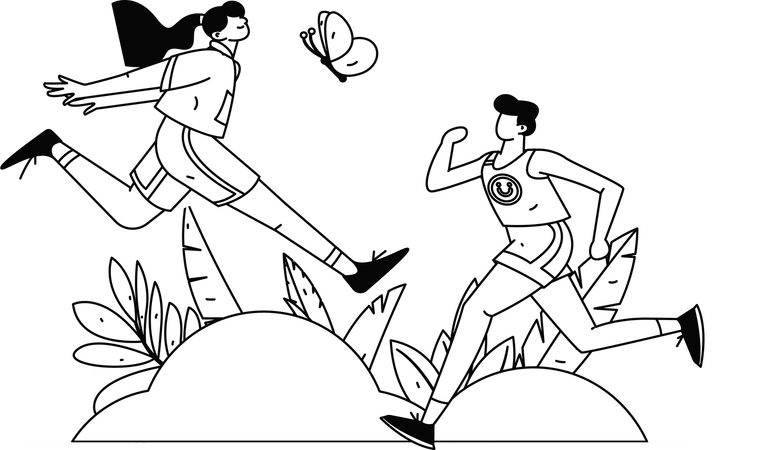 Couple running in park  Illustration