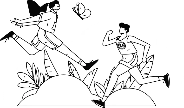 Couple running in park  Illustration