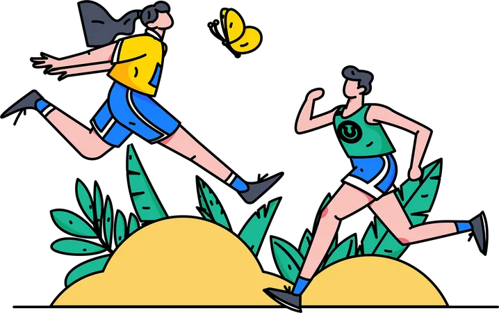 Couple running in park  Illustration